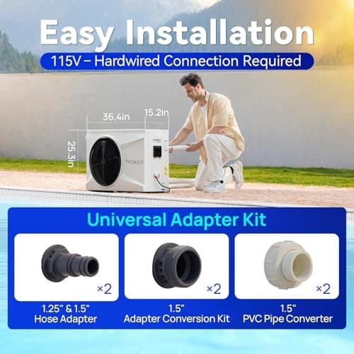 Aquastrong 35,000 BTU Inverter Swimming Pool Heat Pump, 9,000 Gallons Electric Pool Heater for Above Ground and Inground Pool, WiFi Capable Timer, Heating and Cooling Pool Heater 120V