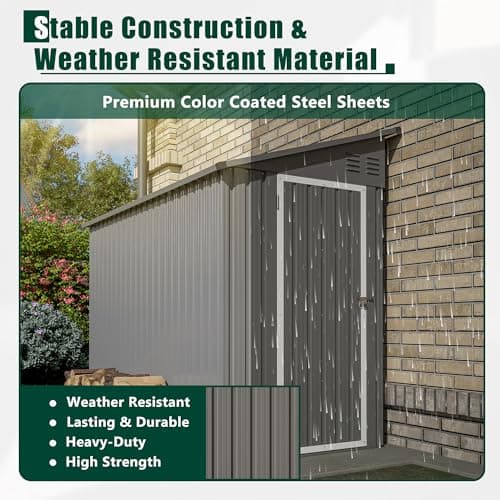 4x8 FT Outdoor Storage Shed with Floor,Lean to Metal Shed W/Lockable Door,All Weather Waterproof Garden Tool House W/ 2 Air Vents,for Backyard,Patio,Lawn,Garden,Gray