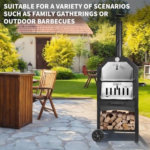 Pizza Oven Outdoor, Wood Fire Pizza Ovens for Outside, Pizza Maker with Waterproof Cover, 12" Pizza Stone, Pizza Spatula and 4pcs Grill Rack Included for Camping Backyard BBQ