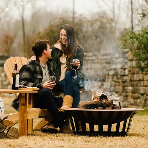TITAN GREAT OUTDOORS Ash & Ember 40" Copper Outdoor Fire Pit with Solid Steel Base, Grate and Fire Iron Tool Included, Perfect for Backyard Fires and Gatherings