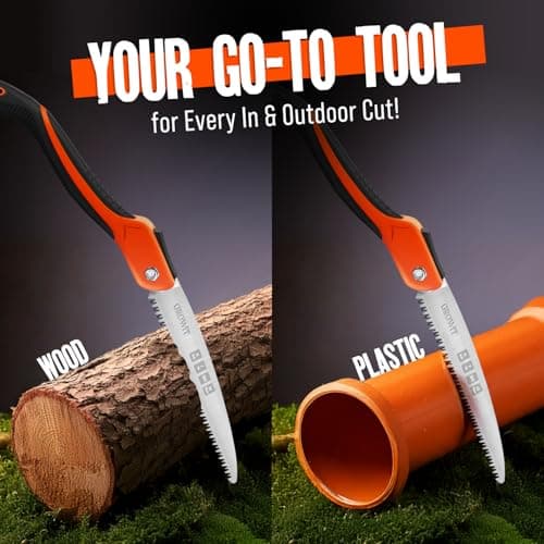 GROWIT Folding saw 11 Inch - Heavy Duty Pruning Saw with Triple-Cut SK5 Blade, 7 TPI Razor Teeth for Tree Trimming, Wood Cutting, Camping, Bushcraft, and Gardening