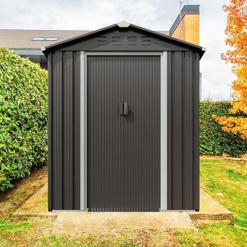 JY QAQA 5x3 FT Metal Outdoor Garden Storage Shed,Waterproof Metal Garden Sheds with Window and Lockable Double Door,Weather Resistant Steel Tool Storage House Shed for,Garden,Patio,Lawn