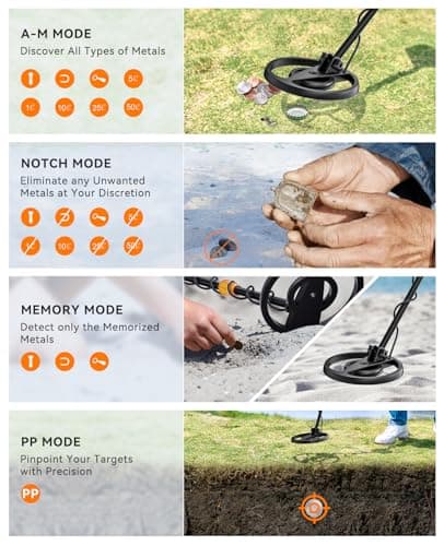 SUNPOW Metal Detector for Adults & Kids, Kids Metal Detector Waterproof for Gold Detecting, Stable Anti-Interference, Higher Accuracy, Bigger LCD Display, 4 Modes, IP68 Search Coil, OT-MD13