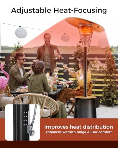 50,000 BTU Patio Heater for Outdoor Use With Adjustable Heat Focusing Top, Table Design, Stainless Steel Burner, Wheels,Propane Heater for Garden, Commercial and Residential, Black