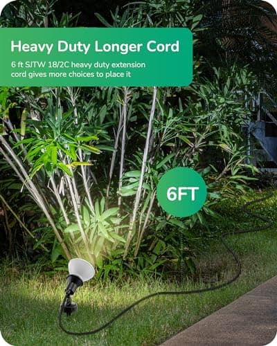 EDISHINE 120V Spotlights Outdoor, Plug in Outdoor Flood Stake Lights, Waterproof Landscape Lights Socket, 6FT Extension Cord, E26 Base,180° Adjustable Head, UL Listed, 2 Pack