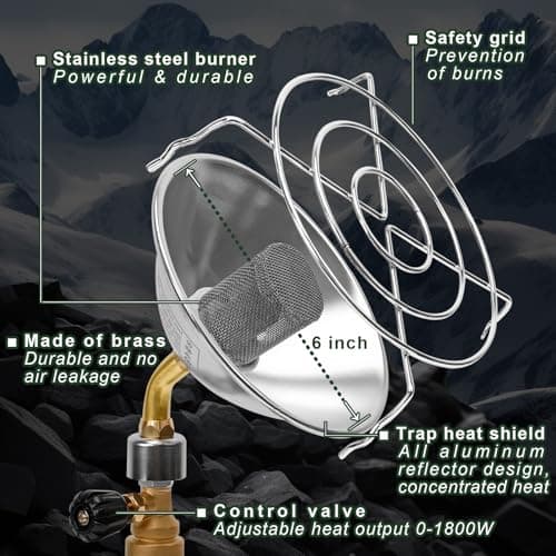 Portable Heater for Camping Outdoor Space Propane Heater 6200BTU Power with Control Valve Patio Heater Cordless 1lb Small Propane Gas Tank Holder Tent Garage Fishing stove buddy