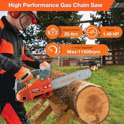 Lightweight 12 Inch Gas Powered Chainsaw - 25.4CC Top Handle Chainsaw for Efficient Wood Cutting, Tree Pruning & Firewood Preparation, Anti-Vibration Design, Easy Start & Safe Operation