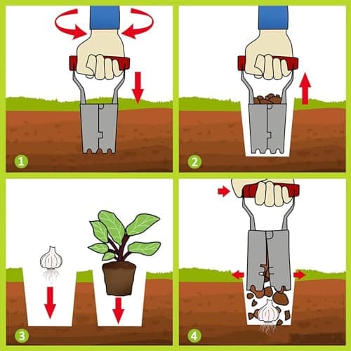 FLORA GUARD Bulb Planter with Depth Markers - Automatic Soil Releasing Seed Bulb Transplanter for Planting/Digging Tulips, Daffodils, Dahlias and More!