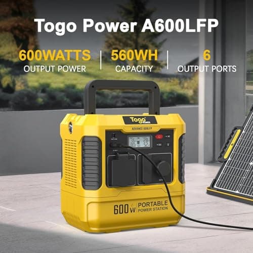 Togo POWER Portable Power Station ADVANCE600-560Wh LiFePO4 Battery 600W AC Outlet (Peak 1200W) - 0-80% in 60 Mins - Power Backup Outdoor Solar Generator for Camping, RV Trip, Outage