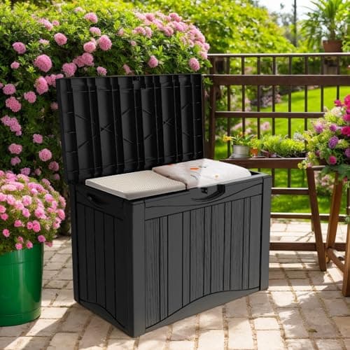Outdoor Resin Storage Deck Box, 48 Gallon Capacity, Weather-Resistant, Black