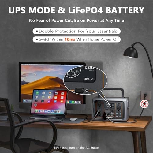 ALLWEI Portable Power Station 500W, 512Wh LiFePO4 Battery, UPS Function, 2.5Hrs Fast Charge, 3 AC Outlets(Surge 1000W), Solar Generator for Outdoor Camping RV CPAP Home Emergency