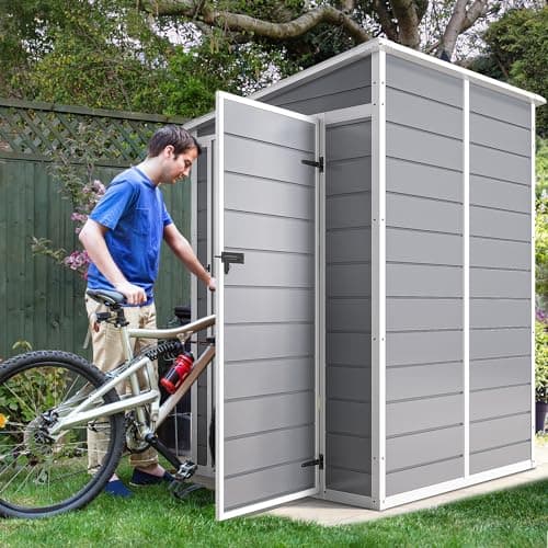 DWVO 5x4 FT Outdoor Storage Shed with Reinforced Floor, All-Weather Resin Storage Shed with Lockable Door & Window, Waterproof Plastic Tool Storage for Garden, Backyard, Patio, Lawn