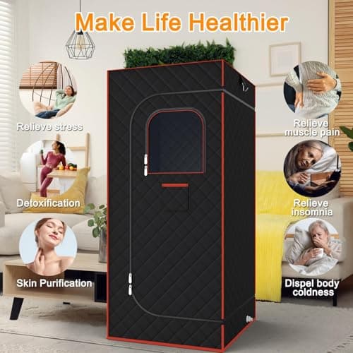 Portable Sauna for Home, Sauna Box Sauna Tent with 3L Steamer, Remote Control, Folding Chair and Foot Pad, Full Size Personal Steam Sauna for Home Spa, 15 Levels, Orange