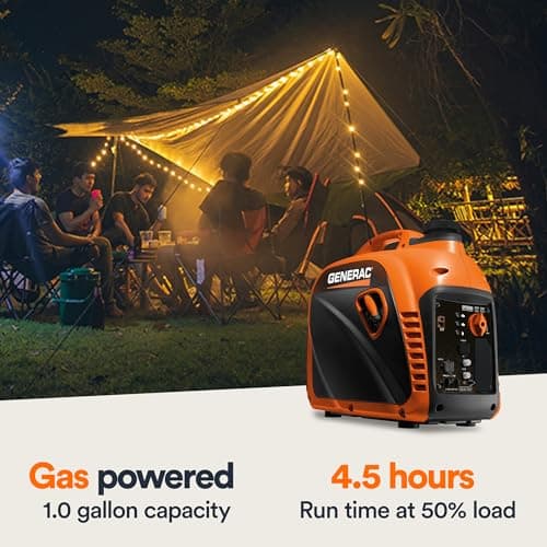 Generac 2,500-Watt Gas Powered Portable Inverter Generator - Compact and Lightweight Design - Produces Clean, Stable Power - COsense Technology - Perfect for Home use - Orange/Black