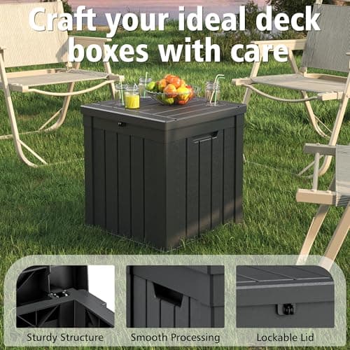 KAMABOKO 40 Gallon Resin Deck Box Large Outdoor Storage Boxes for Patio Furniture, Garden Tools, Pool Supplies, Weatherproof and UV Resistant, Lockable, Dark Black