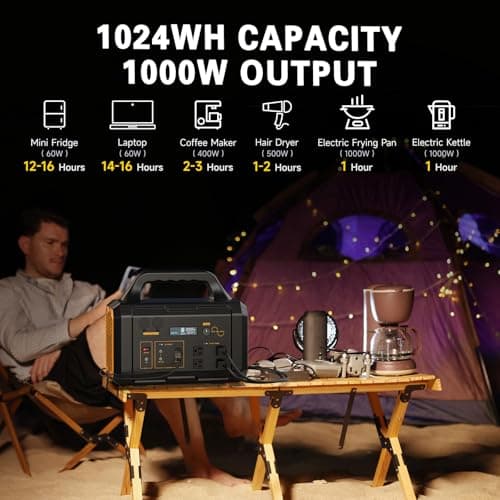 Solar Generator 1024Wh Portable Power Station with Solar Panel Included, LiFePO4 (LFP) Battery, with 120V AC Outlet for RV Camping Outdoor Home Emergency Backup, Fast Charging