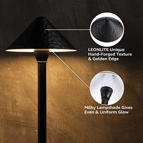 LEONLITE 12-Pack Low Voltage Pathway Lights, 3W 12-24V AC/DC CRI90+ Low Profile LED Landscape Path Lights, Cone Head with Vintage Texture & Vintage Golden Edge, IP65 Waterproof, Black Aluminum Housing
