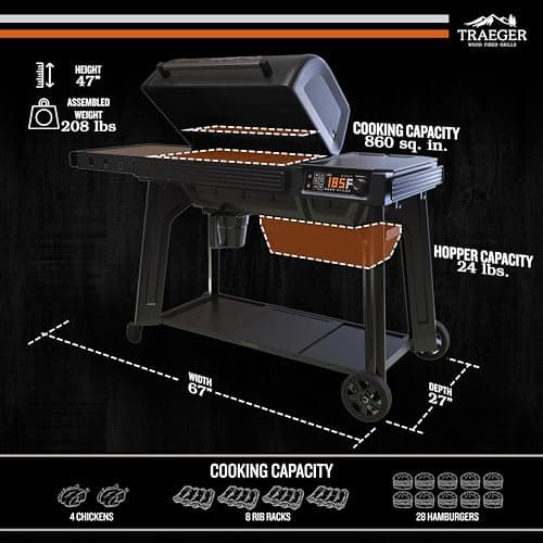 Traeger Grills Woodridge Pro Electric Wood Pellet Grill and Smoker, 970 Sq. In., Outdoor Pellet Smoker Grill with Digital Sensor and Side Shelf, Wi-FIRE Technology, Super Smoke Mode, TFB97JLH