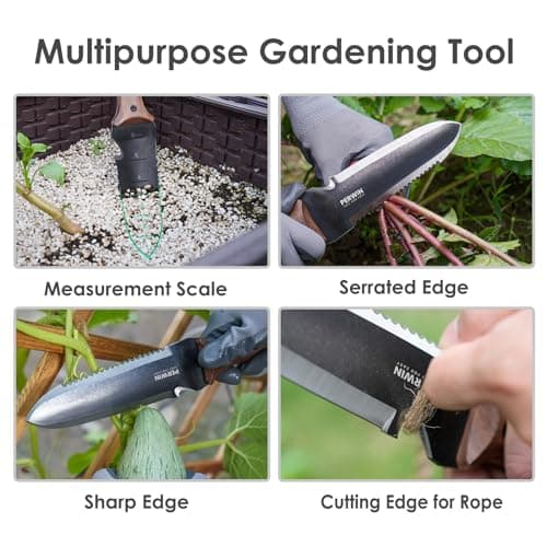 Hori Hori Garden Knife, Garden Tools with Sheath for Weeding,Planting,Digging, 7" Stainless Steel Blade with Cutting Edge, Full-Tang Wood Handle with Hanging Hole
