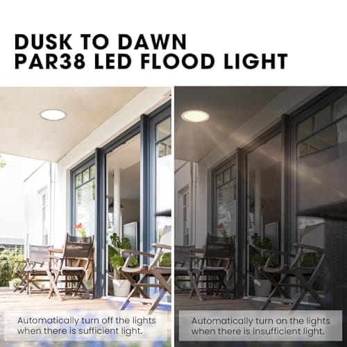 2 Pack LED PAR38 Dusk to Dawn Flood Light Bulbs Outdoor ，20W(200W Equivalent) E26 Base Flood Light Bulbs,5000K Daylight 1800 Lumens LED Flood Light for Outdoor Garden,Garage,Yards