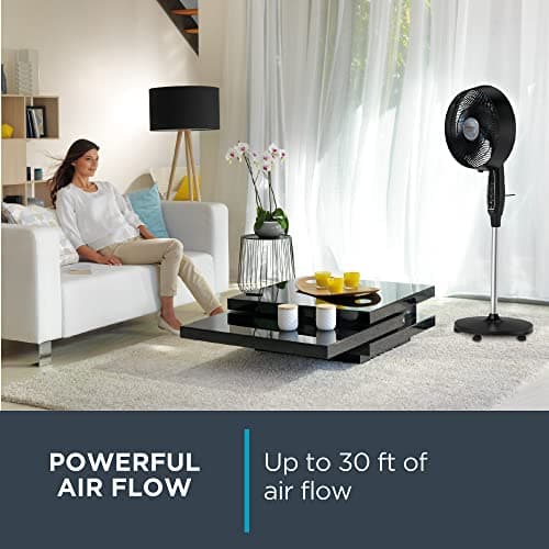 Rowenta, Pedestal Fan, Extreme Outdoor Fan with Remote, 65 Inches, Ultra Quiet Fan, Oscillating, Portable, 3 Speeds, Digital Control, Black, Ourdoor, VU4510