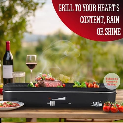 Upgrade Version - Artestia 1800W Electric Outdoor Grill with Lid Indoor Smokeless BBQ Grills with Temperature Control Portable Removable Stand Grill for Cooking, BBQ Party, Family
