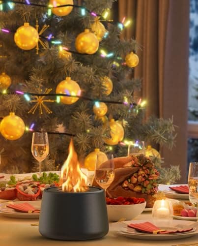 Ceramic Tabletop Fire Pit, Portable Ethanol Fire Bowl, Mini Rubbing Alcohol Fireplace Table Top Fire Pit Bowl Long Burning Smokeless Housewarming Gift with Indoor & Outdoor & Garden