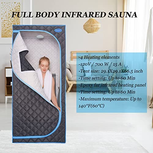 Portable Sauna Tent, One Person Infrared Sauna Home Sauna， Full Size Sauna with Remote Heating Foot Pad, Upgraded Chair, Black(29.1" x 29.1" x 66.5")