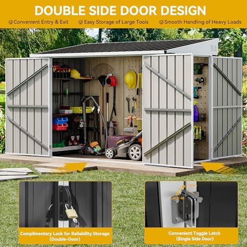 DWVO 8x4 FT Outdoor Weatherproof Storage Shed, Secure Metal Bike Shed w/Lockable Entry, Garden Storage Solution for Lawn Equipment, Tools, Waste Bin, Dark Gray