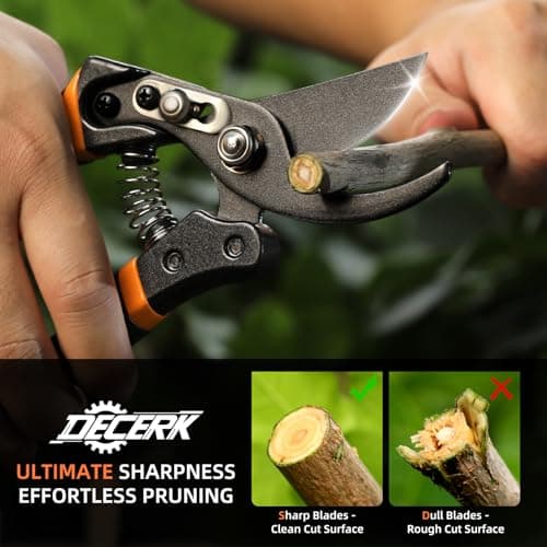 Pruning Shears for Gardening - DECERK 8.5" Professional Bypass Garden Scissors & Clippers for Branch Trimming, Super Sharp SK5 Blade, Ergonomic Handle, Gardening Gift Women Men - 2025 Heavy Duty Tools