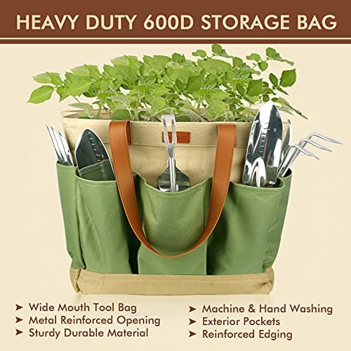 YAUNGEL Gardening Tools - 10 Pcs Garden Tool Set Heavy Duty Stainless Steel Garden Supplies Hand Tools with Wooden Handle, Storage Tote Bag, Gardening Gifts for Women and Men