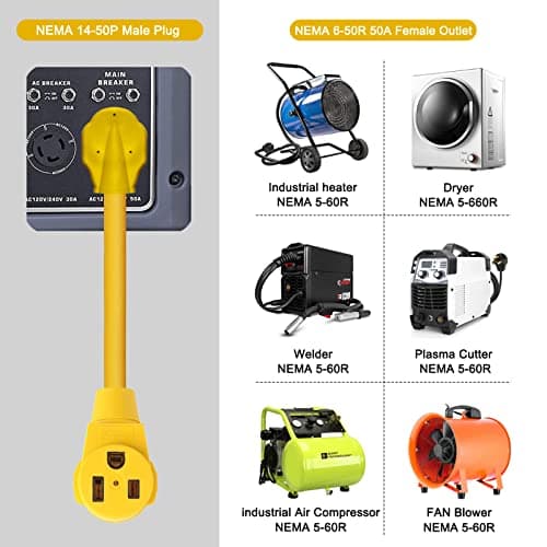 Welder Adapter Cord,NEMA 14-50P Male to 6-50R Female,RV Plug 50 Amp 4 Prong to 3 Prong Welder Plug Adapter,50 Amp 220V Electrical Welding Power Adaptor,50A Heavy Duty STW 8 AWG, 12500 Watt