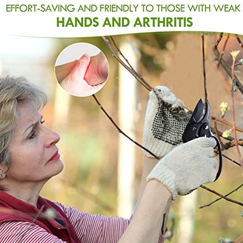 Germany Pruning Shears, Arthritis Weak Hand Snips, Work 3 Times Easier, 1-Inch Cut Capacity Garden Clippers, Ergonomic handle, Rust resistant, high strength steel, Sharp