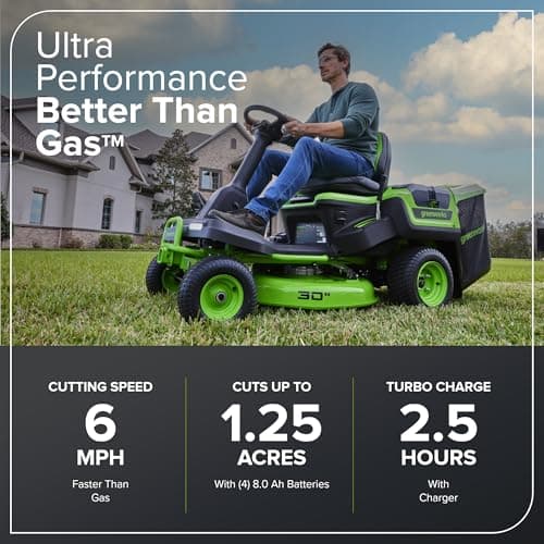 Greenworks 60V 30" Tractor, (4) 8.0Ah + Wall Charger