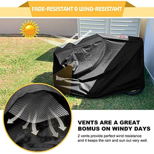 Riding Lawn Mower Cover, Heavy Duty Waterproof Polyester 600D Oxford Tractor Cover UV & Dust & Water Resistant, Universal Fit Decks up to 54" with Elastic Cord & Storage Bag (Black)