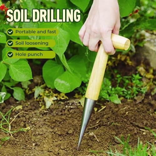 Plant Hole Digger for Planting, Seed Dibber Garden Tool, Hand Dibbler Seed Planter Tool,Bulb Planter Tool, Seeds Transplanting Plants Planting Bulbs, T Wooden Handle - Easy to Drill Holes (3PCS)