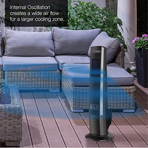 Lasko 42" Portable Outdoor Tower Fan with Bluetooth Technology for Decks, Patios and Porches with 4 Speeds, Night Mode, Internal Oscillation, Black, YF200, Large