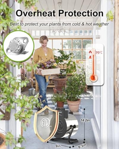 Electric Greenhouse Heater with Thermostat - 1500W Stainless Steel Outdoor Fan Heater, Overheat Protection and 3S Fast Heating,Green House Heating for Greenhouse, Patio, Garage, Flower Room