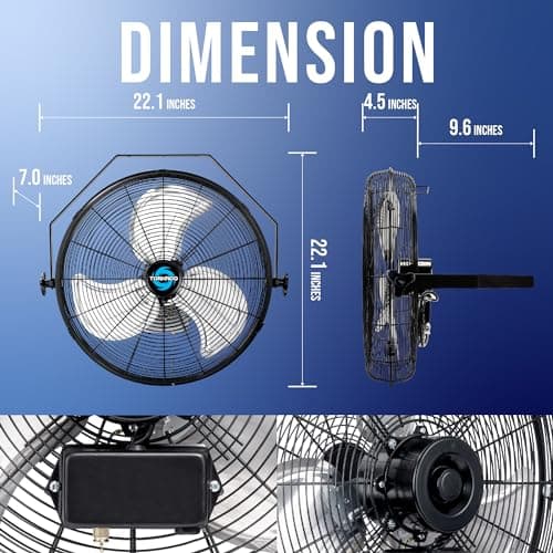 Tornado - 18 Inch High Velocity Industrial Wall Fan with TEAO Enclosure Motor - 4000 CFM - 3 Speed - 6.5 FT Cord - Industrial, Commercial, Residential Use - UL Safety Listed