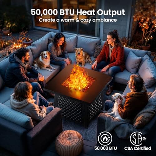 Ciays 28 Inch Propane Fire Pits,50,000 BTU Gas Fire Pit Table for Outsides with Steel Lid and Lava Rock, 2-in-1 Square Fire Table for Gatherings Parties on Patio Deck Garden Backyard, Black