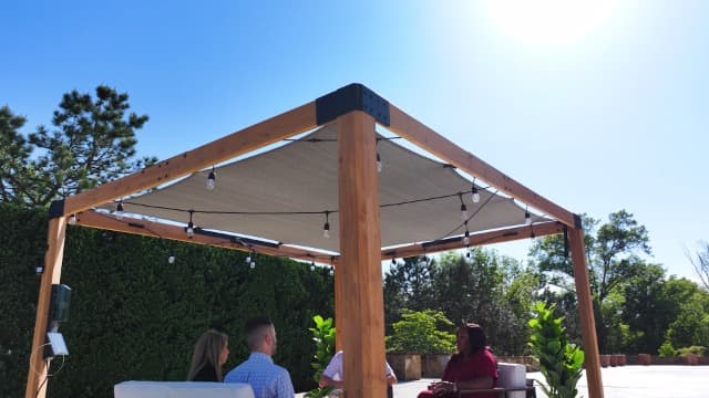 Backyard Discovery Brendan 12' x 10' Modern Cedar Wood Pergola Kit with Heavy-Duty Sun Shade Sail Screen Canopy, PowerPort, High-Wind Rating for Outdoor Patio, Garden, Deck, and Entertaining