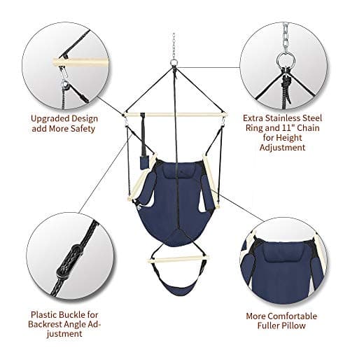 ONCLOUD Upgraded Unique Hammock Hanging Sky Chair, Air Deluxe Swing Seat with Rope (Navy Blue)