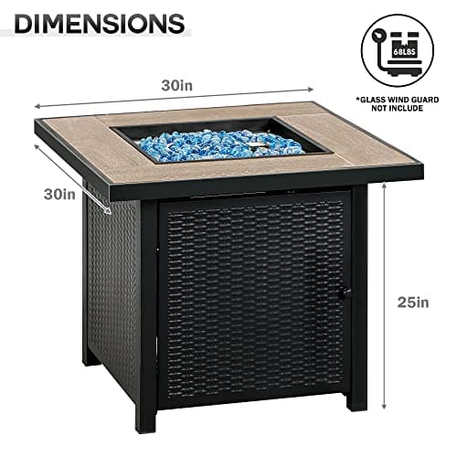 BALI OUTDOORS 50000 BTU Propane Fire Pit for Outdoor, 30 in Fire Pit Table Outdoor, Square Firepits for Outside Backyard, Patio