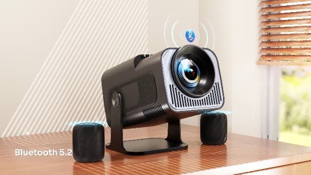 Smart Mini Projector with 180° Adjustable Stand, 1080P 4K Outdoor Portable Projector, WiFi 6 & Bluetooth 5.2, Android 11, 300ASIN LM, Support 2.4G/5G Dual-Band Wi-Fi.