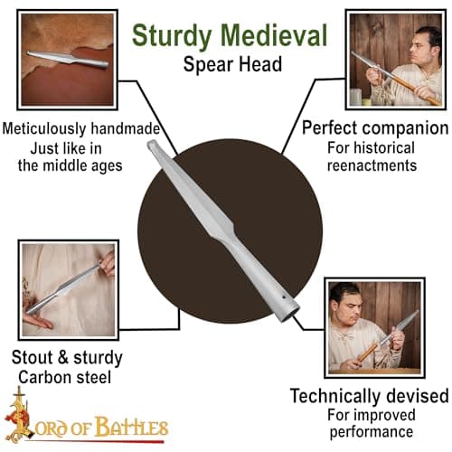 Medieval Spear Head Hand Forged from Carbon Steel Functional Viking Spearhead Combat Battle Ready Armor Hunting Lozenge Throwing Spearhead LARP SCA