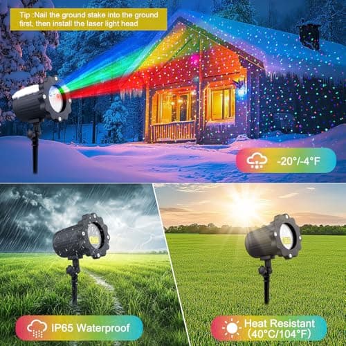 Waterproof Firefly Laser Projector Lights Outdoor,12 Effect Moving RGB Lights Show Laser Projection with RF Remote and Timer for Wedding Christmas Holiday Party Garden Landscape Decor