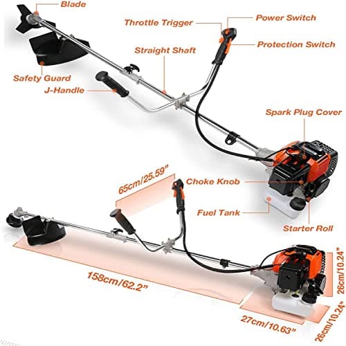 COOCHEER Weed Wacker 58cc, 4 in 1 Cordless Weed Eater Gas Powered, 2-Cycle String Trimmers Gas Brush Cutter Straight Shaft Gas Grass Trimmer for Lawn and Garden Care Trimming, Red