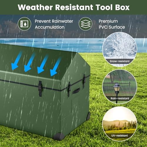 S AFSTAR 174 Gallon Waterproof Outdoor Storage Box, Outdoor Tarpaulin Deck Box with Ventilated Window, Corner Protector, Adjustable Snap, Patio Storage Box for Poolside, Garden, Yard