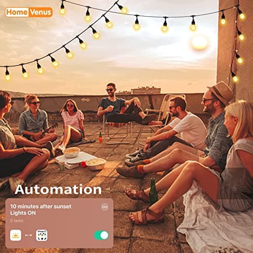 HVS Smart Outdoor String Lights LED 24Ft 12Bulbs Tunable Dimmable Warm White Waterproof Shatterproof Cafe Patio Lights,APP Control 2.4GHZ WiFi Alexa Google Balcony Backyard Porch(3 Core Wire, WW-24FT)