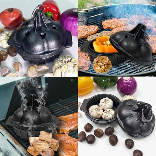 Small Cast Iron Smoker Roaster for Grill & Cast Iron Fish, Sea Turtle, Seahorse, Starfish, Combination Natural Iron Grill-Smokers Garlic Roaster, Enhance The Flavor of Butter Garlic Sauce, Soup